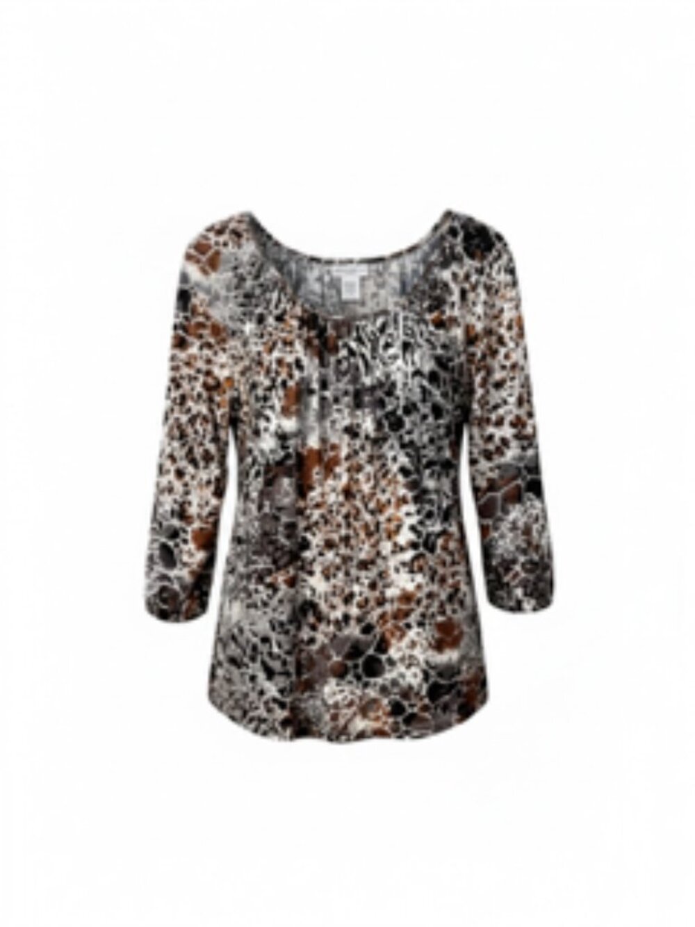 Rebecca Malone Women’s Blouse Top Animal Print W/Silver Accents, 3/4 Sleeves, 2X